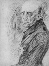 Зарисовка М.А. Чехова к роли Аблеухова. «Петербург» А. Белого. МХАТ-2. 1925.